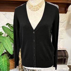LOFT Black V-Neck Button-Up Cardigan Sweater Size Medium